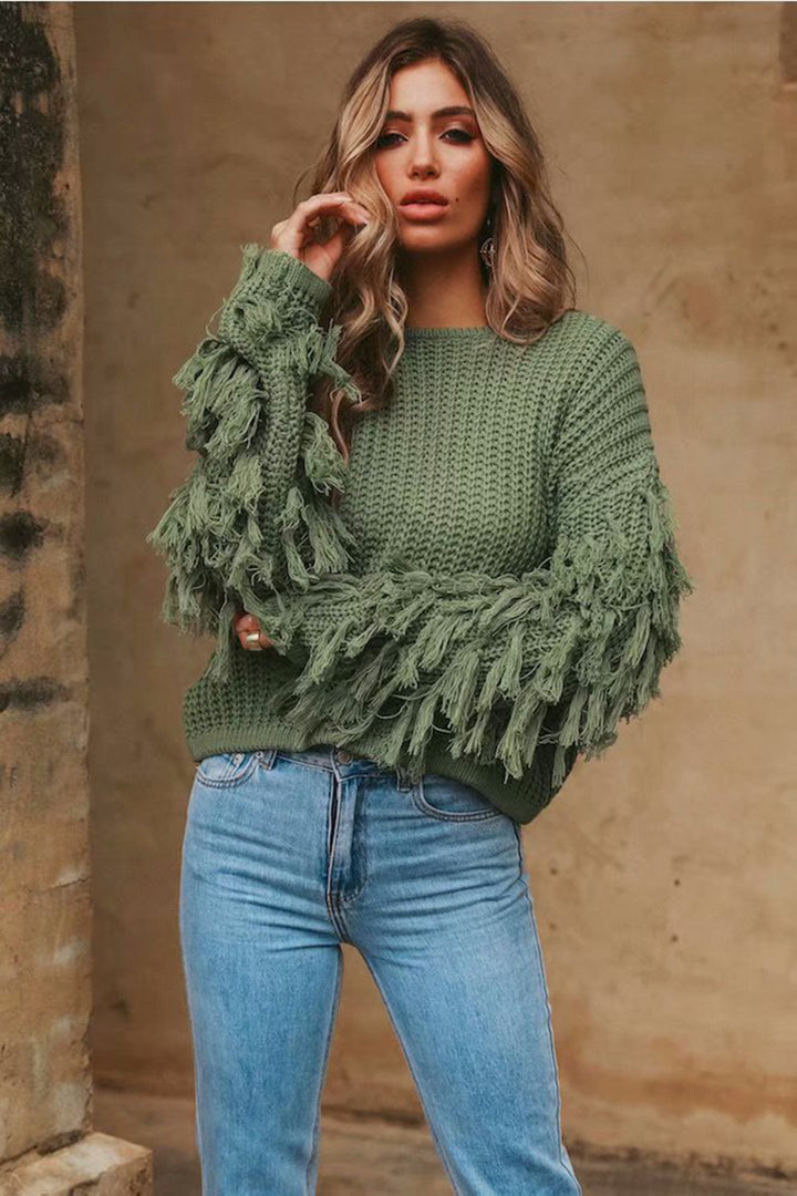 Knit sweater for women with original fringe sleeves Chic and Style