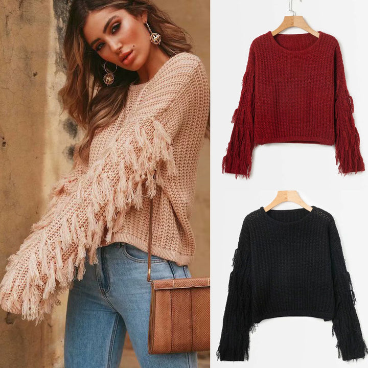 women's sweater with textured fringe sleeves Lune London