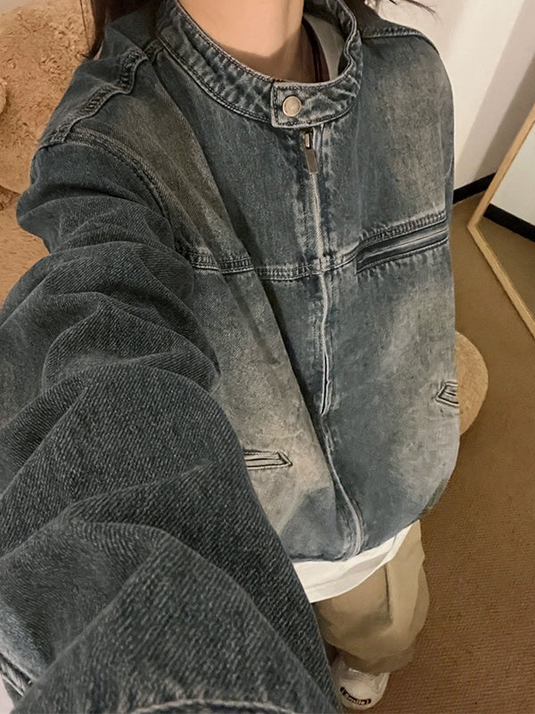 Lune London | Blue worn zip jacket