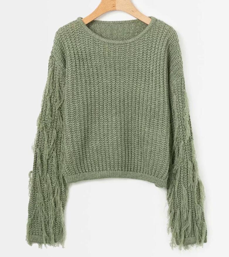 Wool knit sweater for women with fringed sleeves Lune London
