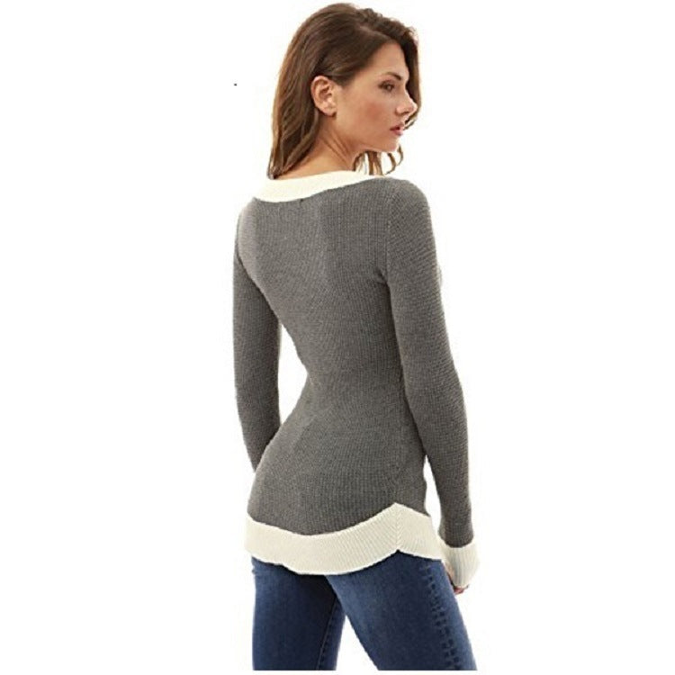 V neck women's sweater with contrasting finishes Lune London