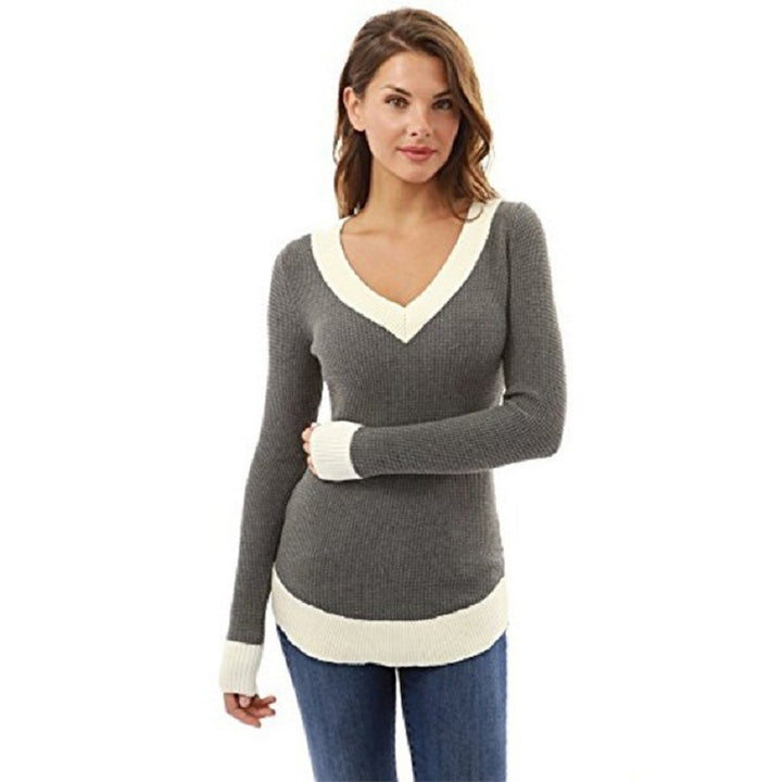 V neck women's sweater with contrasting finishes Lune London