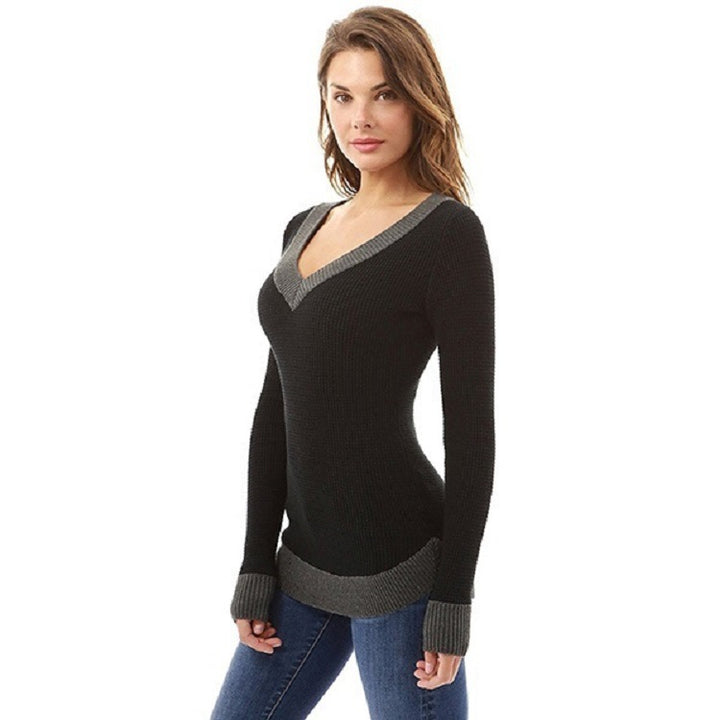 V neck women's sweater with contrasting finishes Lune London