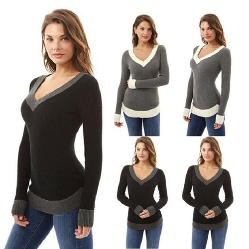 V neck women's sweater with contrasting finishes Lune London