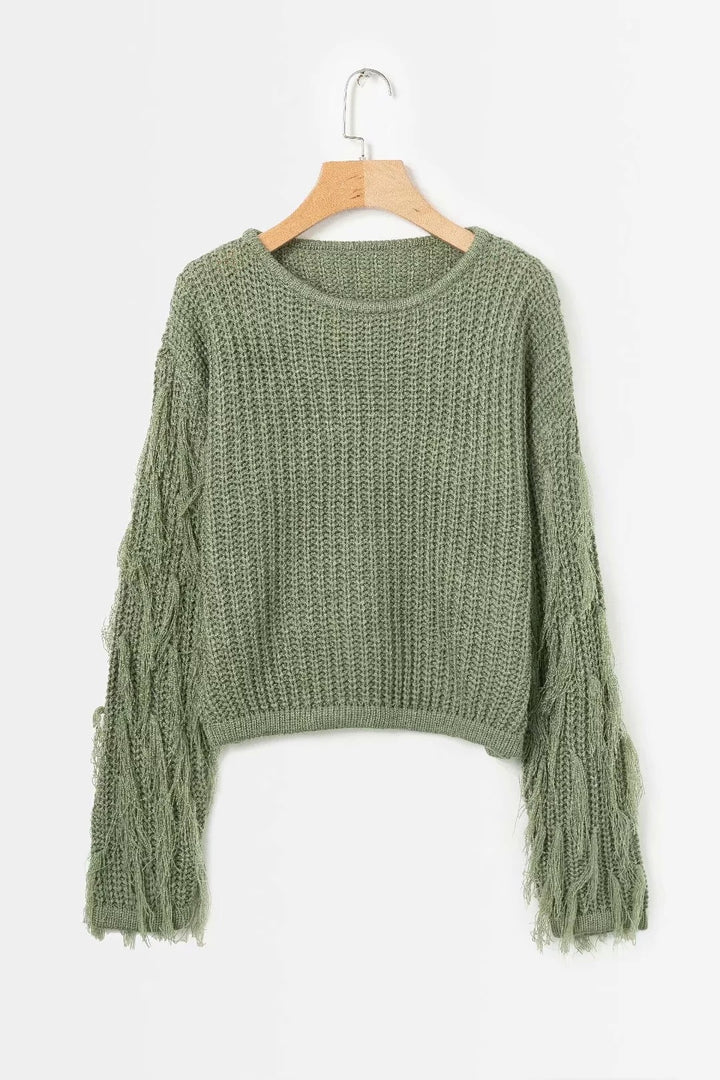 Structured sweater for women with original fringed sleeves Lune London