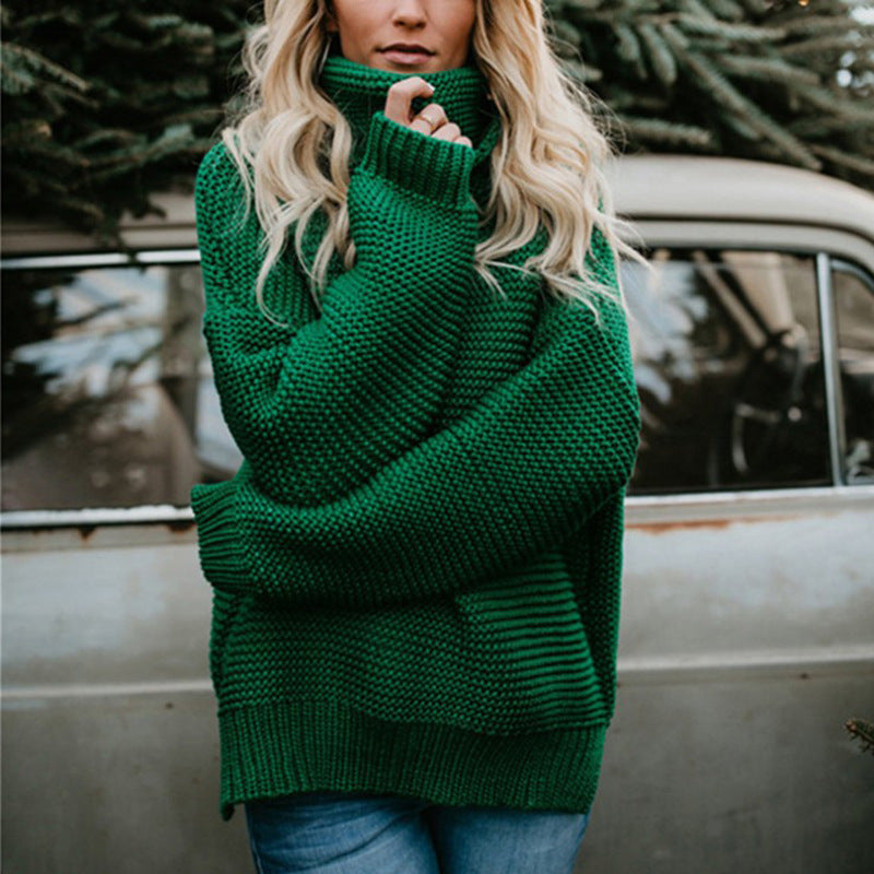 Chunky knit sweater for women with a high collar and relaxed silhouette Lune Londonl
