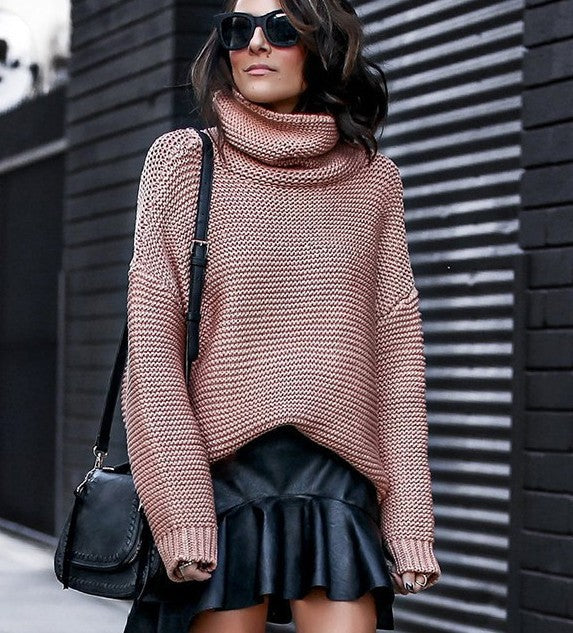 Thick knitted sweater for women with high collar and wide sleeves Lune Londonl