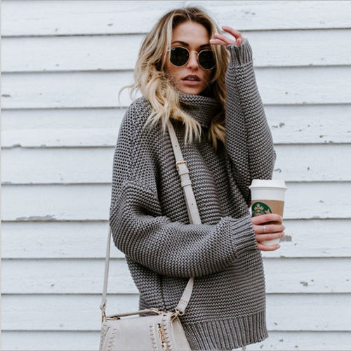 Chunky knit sweater for women with a high collar and relaxed silhouette Lune Londonl
