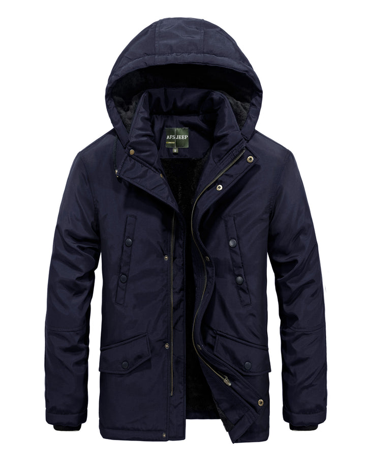 Winter jacket for men lined with removable hood Lune London