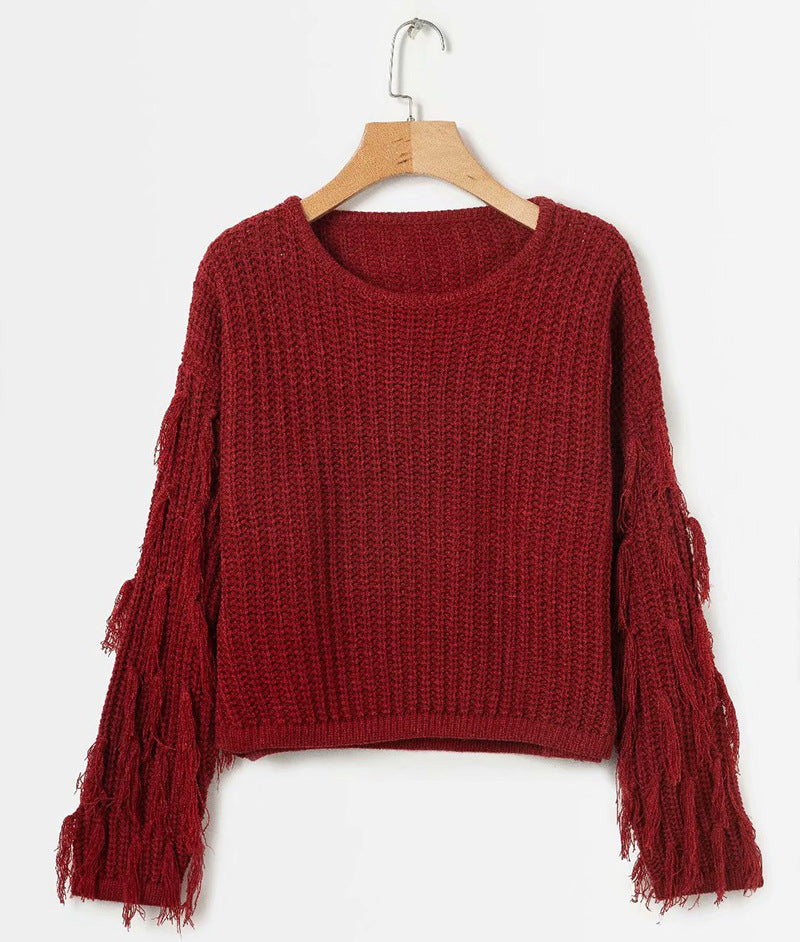 Knit sweater for women with original fringe sleeves Chic and Style