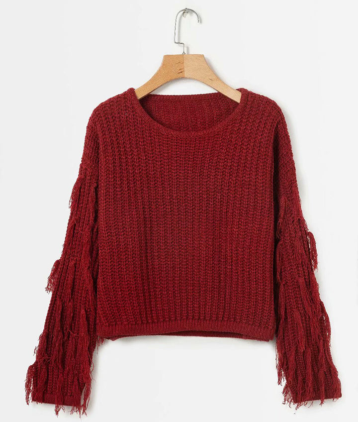 Knit sweater for women with original fringe sleeves Chic and Style