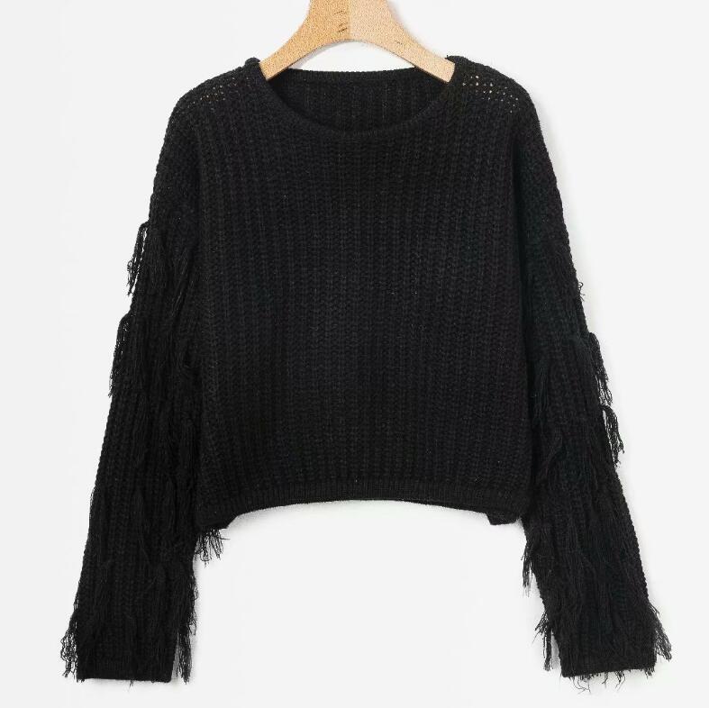 Wool knit sweater for women with fringed sleeves Lune London