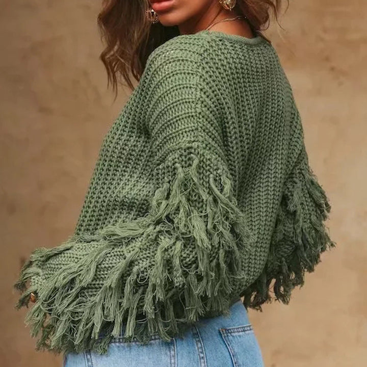 Knitted sweater for women with fringed sleeves and a trendy cut Lune London