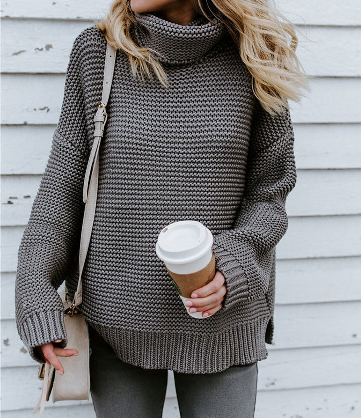 Chunky knit sweater for women with a high collar and relaxed silhouette Lune Londonl