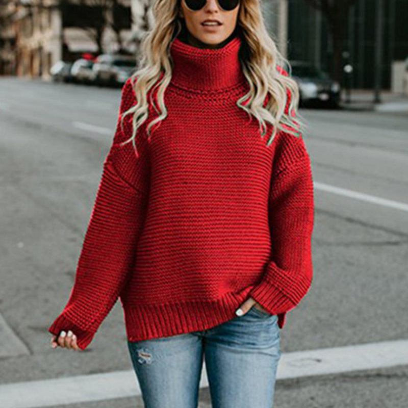 Chunky knit sweater for women with a high collar and relaxed silhouette Lune Londonl