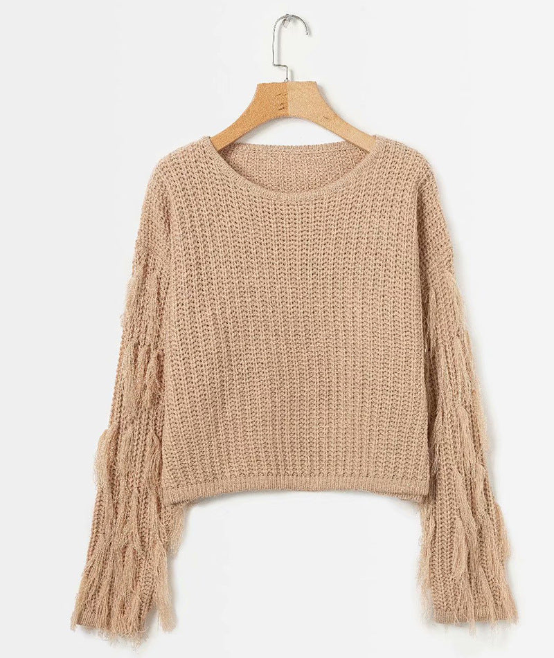 Knit sweater for women with original fringe sleeves Chic and Style