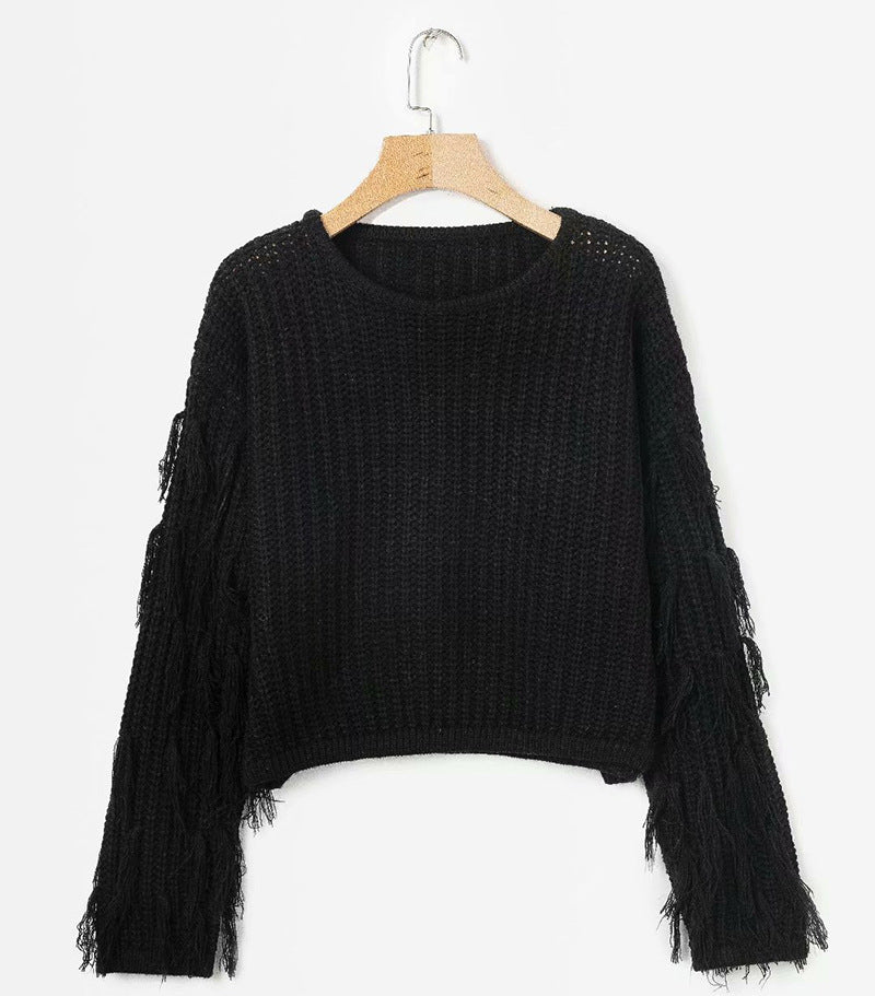 Knit sweater for women with original fringe sleeves Chic and Style