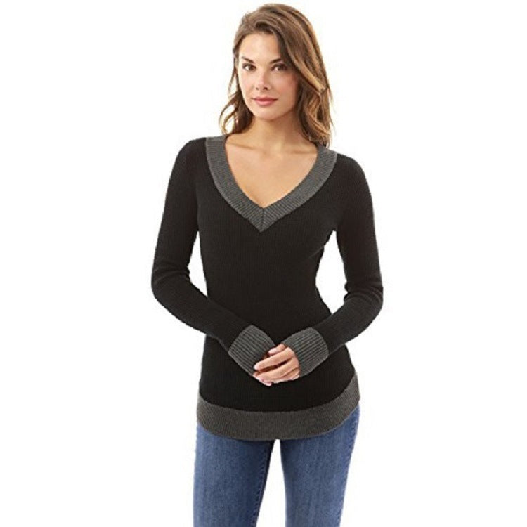 V neck women's sweater with contrasting finishes Lune London
