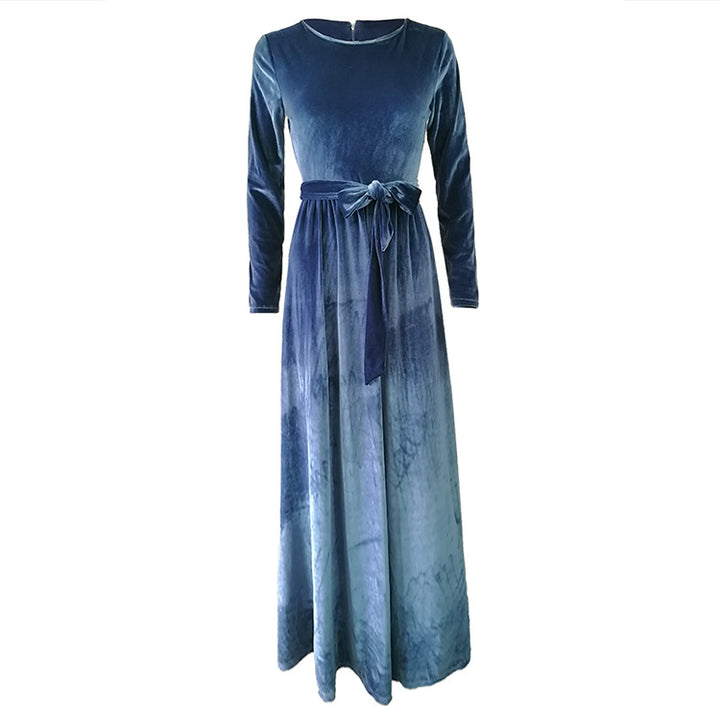 Women's elegant maxi dress made of soft velvet with waist belt Lune London