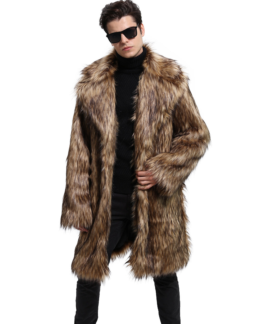 Ladies Luxury Faux Fur Coat with Large Collar Lune London