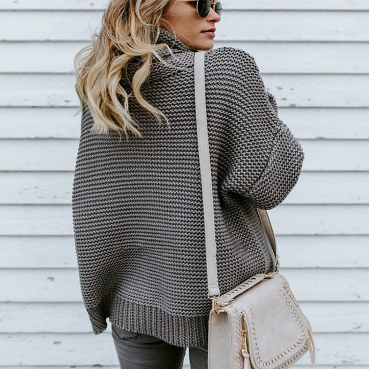 Pull femme en tricot épais avec col montant et design texturé Chic & Stil