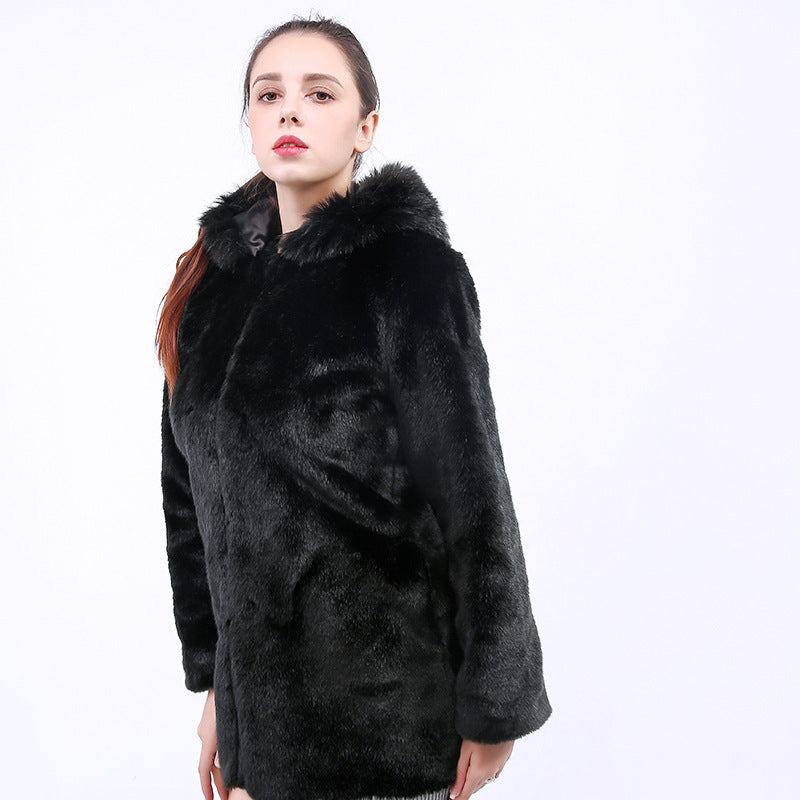 Ladies Soft and Elegant Faux Fur Coat with Hood Lune London