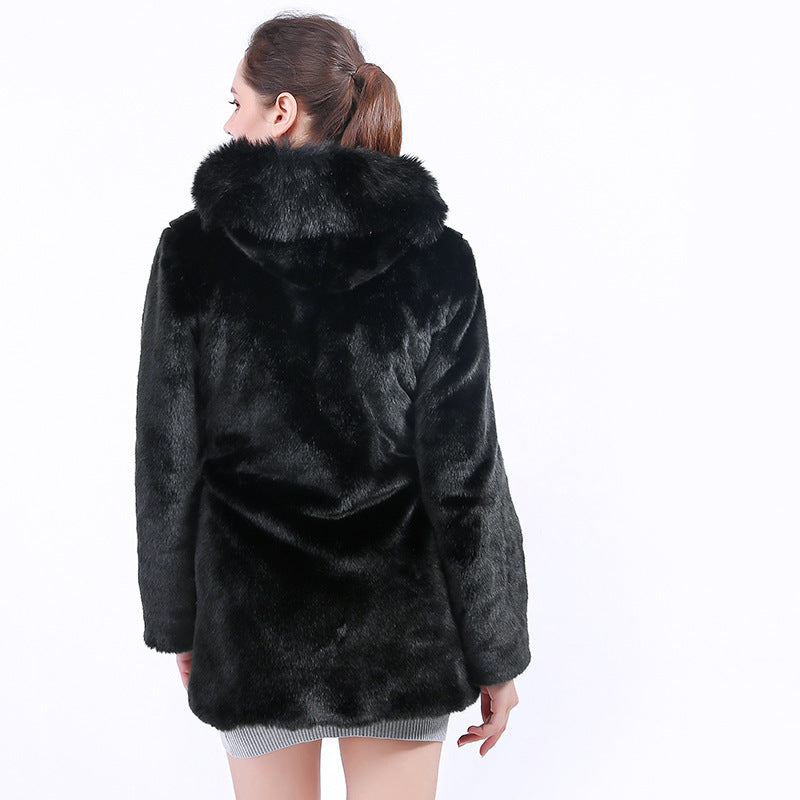 Ladies Soft and Elegant Faux Fur Coat with Hood Lune London