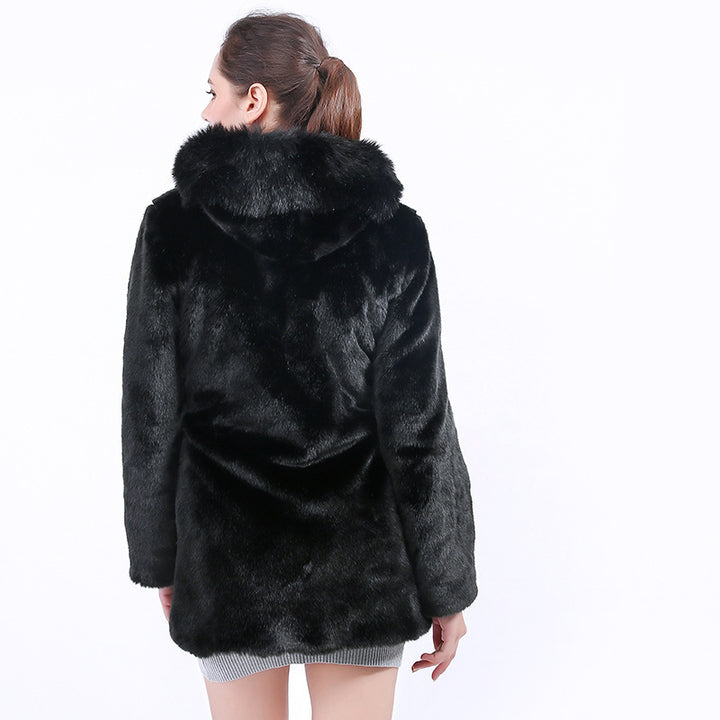 Ladies Soft and Elegant Faux Fur Coat with Hood Lune London