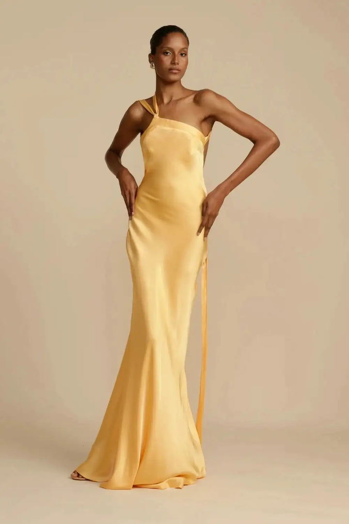 Lune London | Satin dress with diagonal neckline