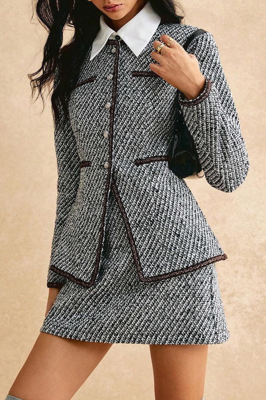 Lune London | Tweed Revers Jacket & Skirt Two-Piece Set