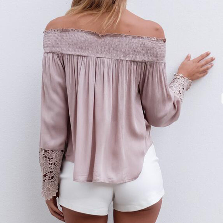 Women's blouse with off-shoulder design and floral lace sleeves Lune London