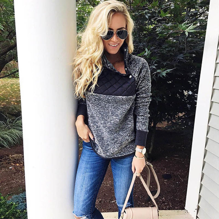 Ladies Comfortable Hooded Sweatshirt with High Collar and Chic Padded Top