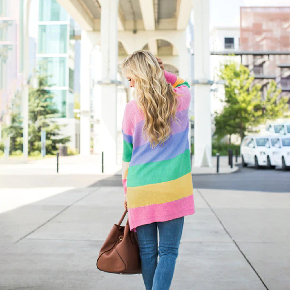 Cardigan pour femmes avec motif de blocs colorés et poches pratiques Chic & Stil