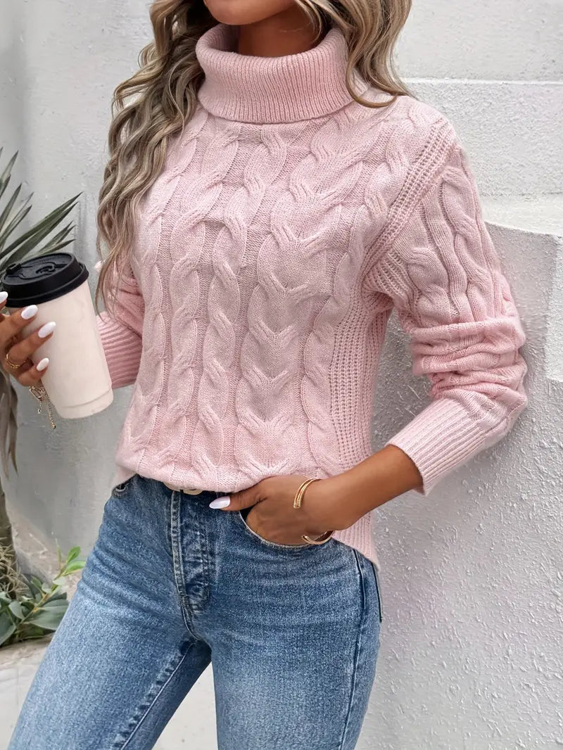 Lune London | Roll Neck Sweater with Cable Pattern for Women