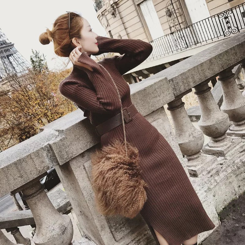 Robe tricotée pour femmes avec col montant et coupe ajustée Chic & Stil