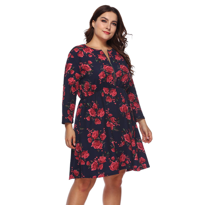 A-line dress for women with floral pattern and roll-up sleeves Lune London