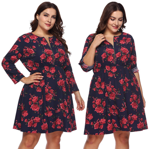 A-line dress for women with floral pattern and roll-up sleeves Lune London