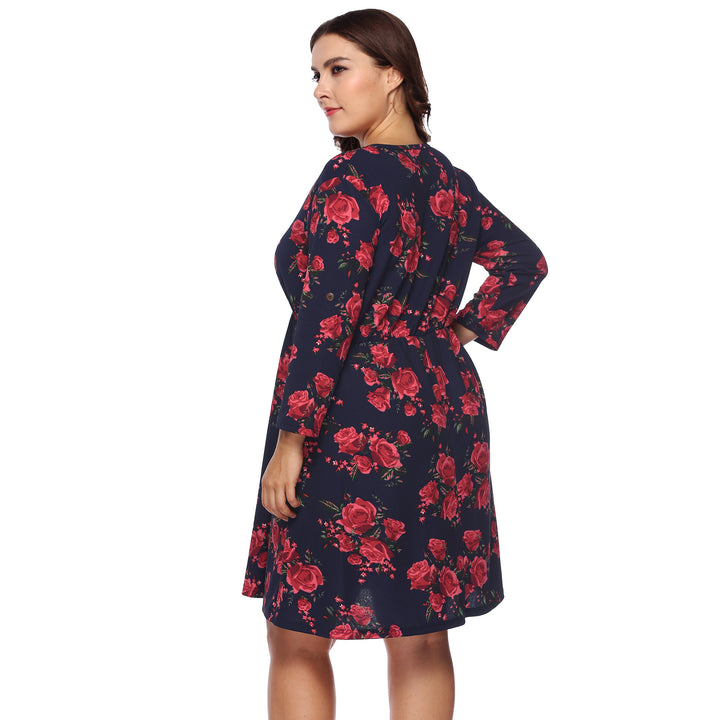A-line dress for women with floral pattern and roll-up sleeves Lune London