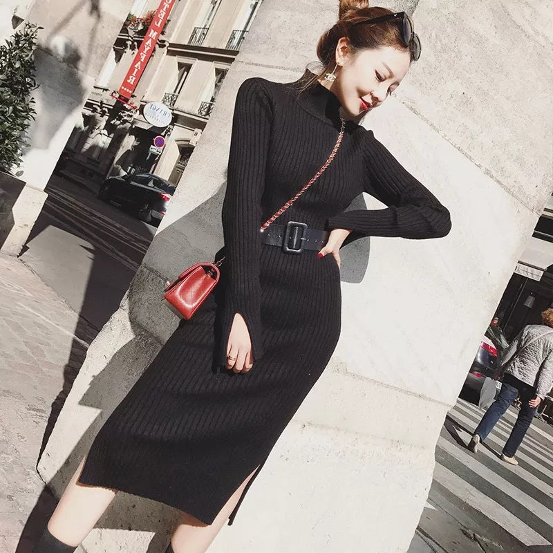 Robe tricotée pour femmes avec col montant et coupe ajustée Chic & Stil