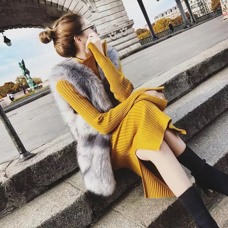 Robe tricotée pour femmes avec col montant et coupe ajustée Chic & Stil