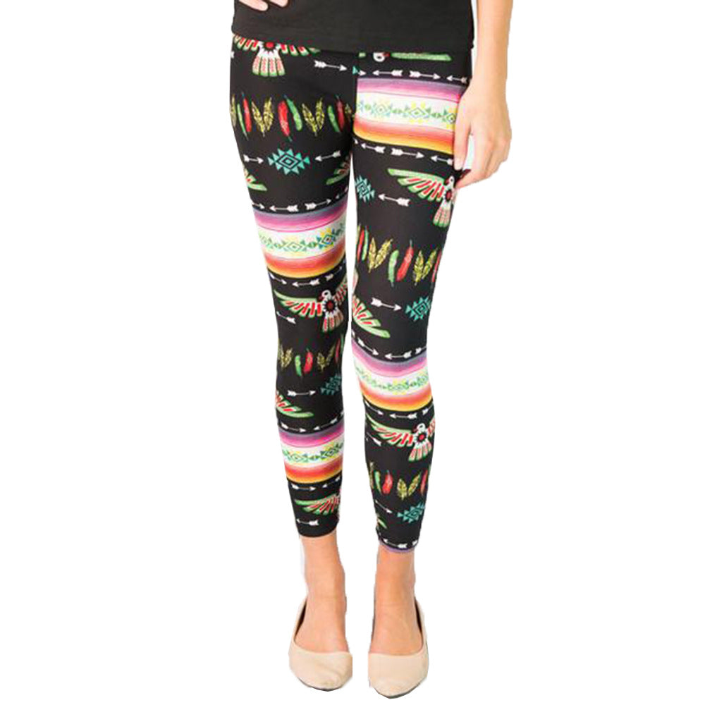 Women's leggings with colorful ethnic pattern and elastic waistband Lune London
