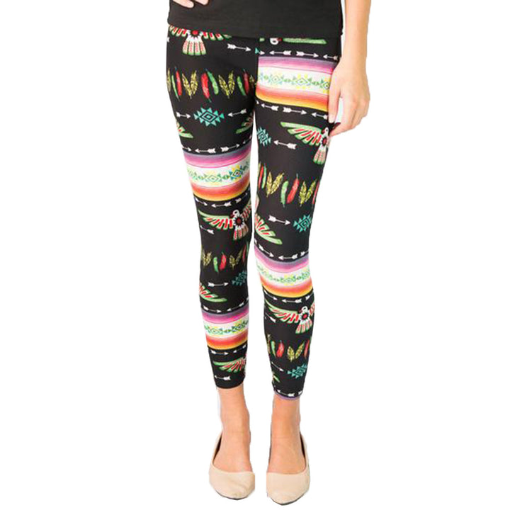 Women's leggings with colorful ethnic pattern and elastic waistband Lune London