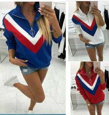 Sweat-shirt sportif pour femmes avec un col en V tendance et des détails color block élégants Chic & Stil