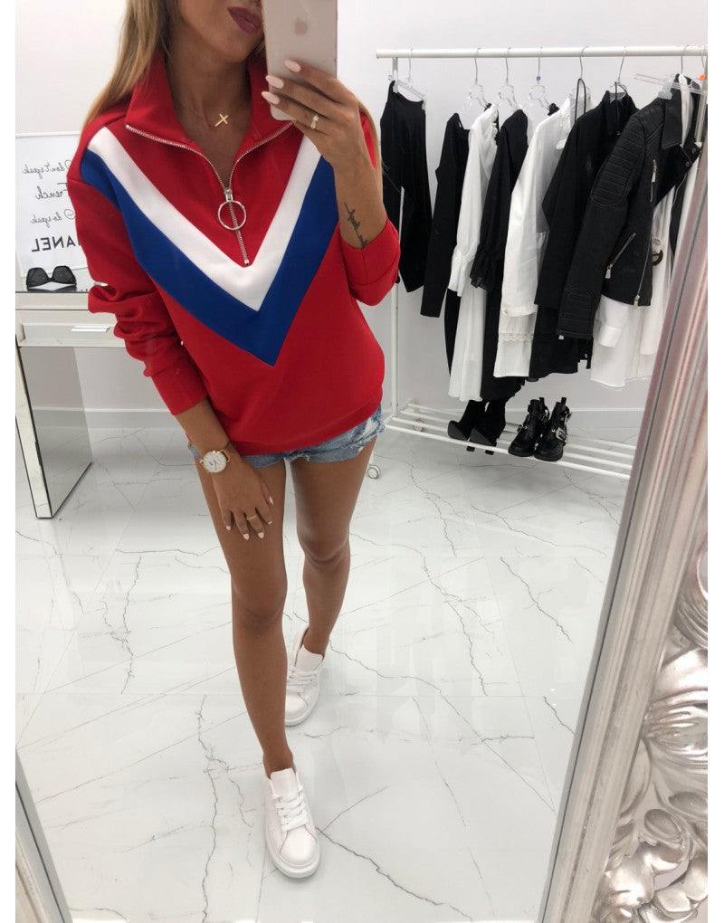 Sweat-shirt sportif pour femmes avec un col en V tendance et des détails color block élégants Chic & Stil