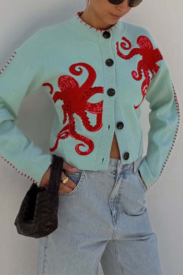 Lune London | Cozy beach knit cardigan with nautical octopus design