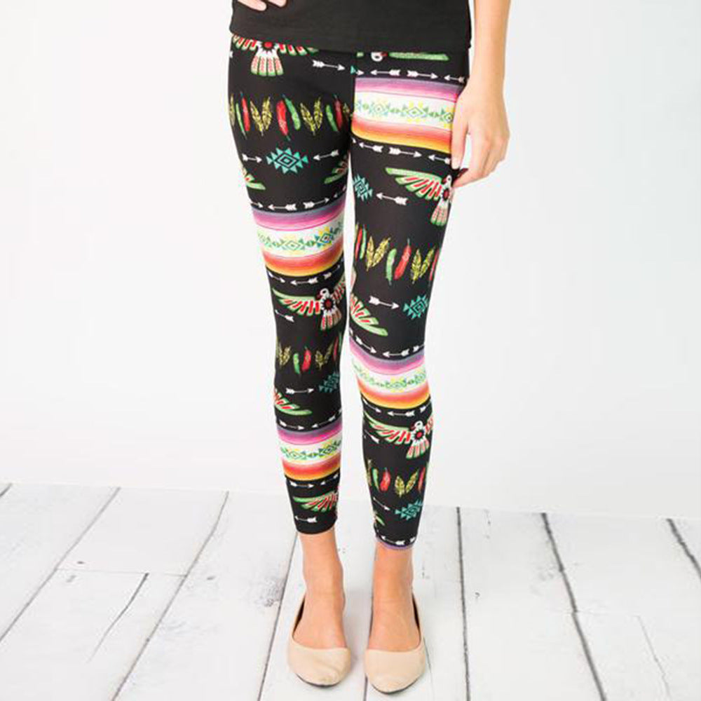 Women's leggings with colorful ethnic pattern and elastic waistband Lune London