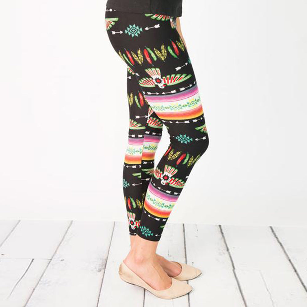 Women's leggings with colorful ethnic pattern and elastic waistband Lune London