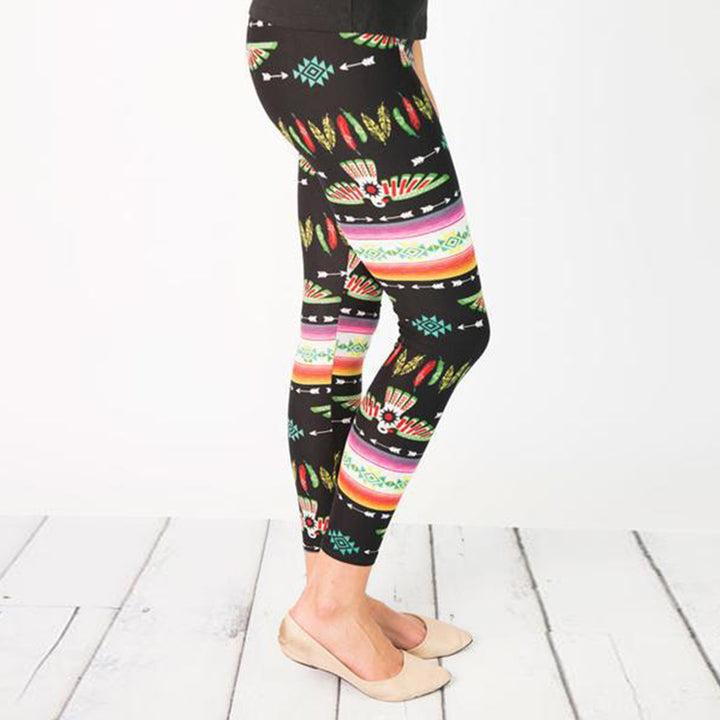 Women's leggings with colorful ethnic pattern and elastic waistband Lune London