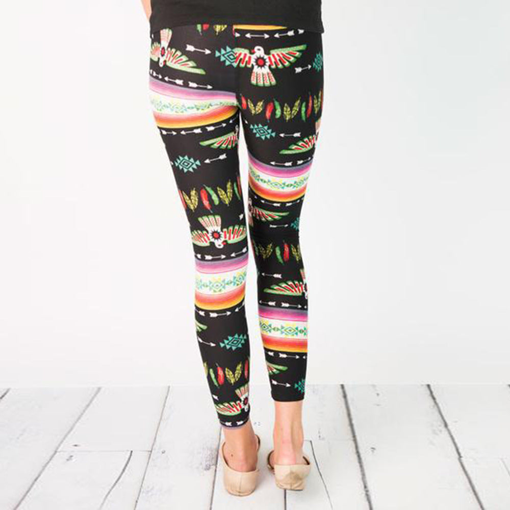 Women's leggings with colorful ethnic pattern and elastic waistband Lune London