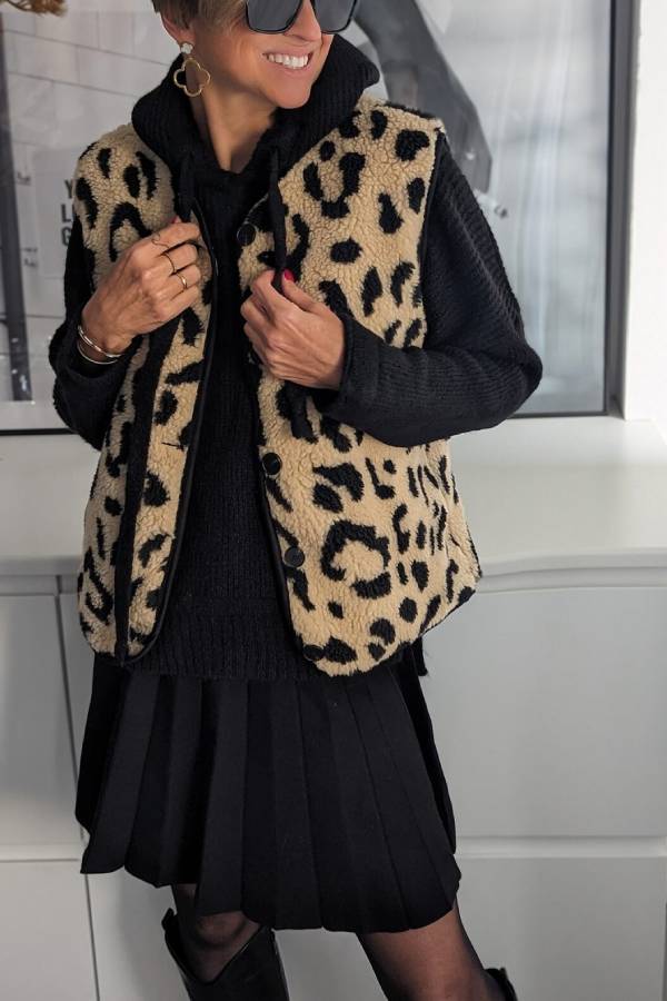 Lune London | Leopard Print Front Opening Casual Autumn and Winter Vest Jacket